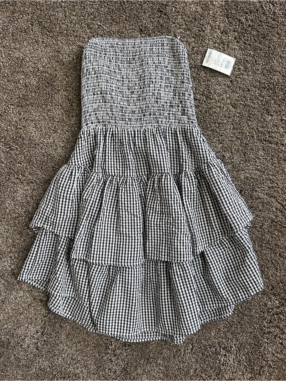 NWT Dry Goods Black and White Strapless Smocked Tiered Dress Gingham